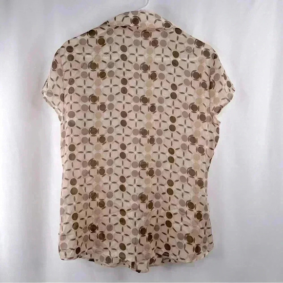 NWT New York & Company Stretch Cup Sleeves Front Tie Blouse Ivory Multi Size L - Picture 2 of 11